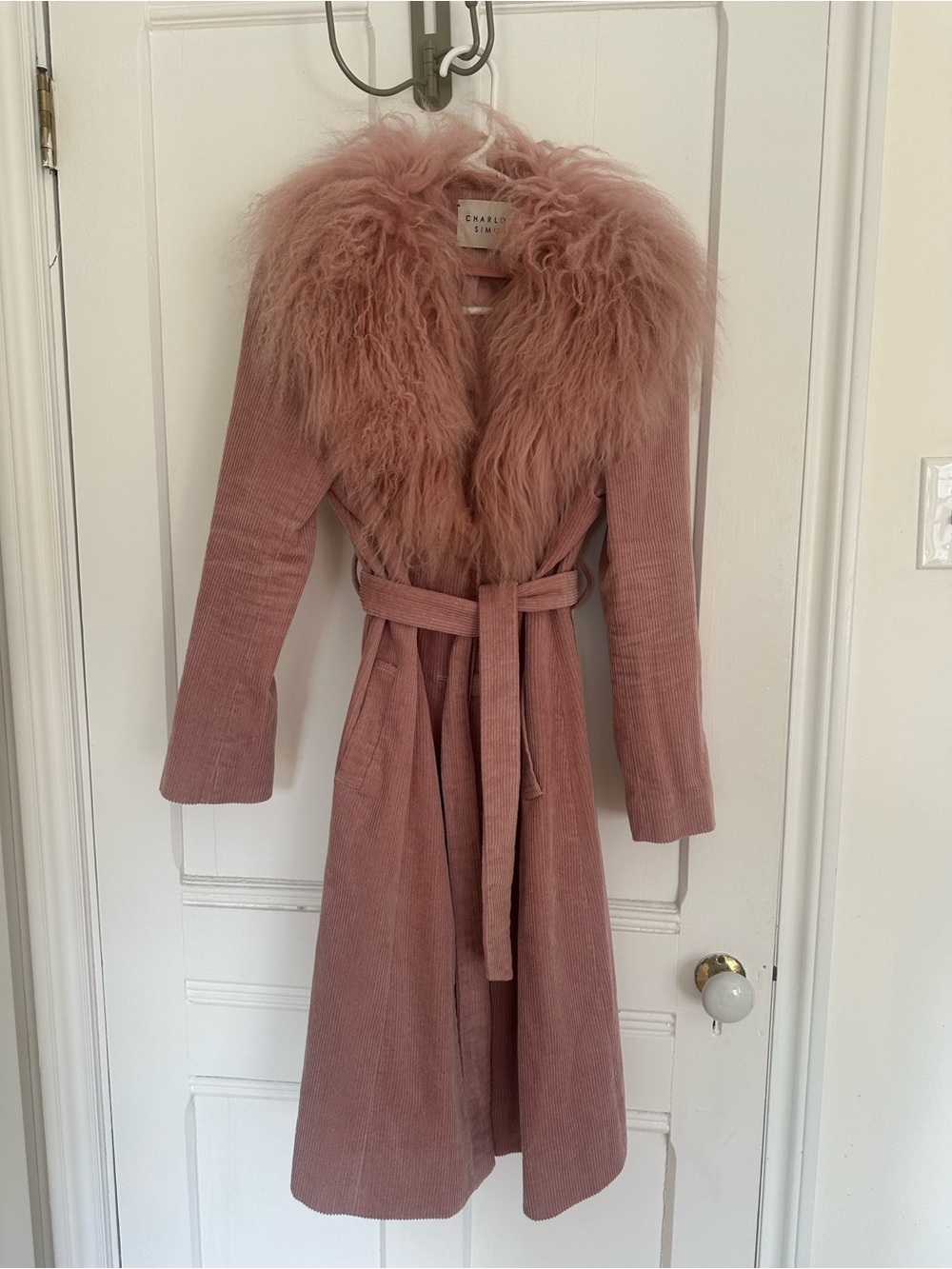 Charlotte Simone Pink Corduroy Wrap Coat in perfect condition size medium
